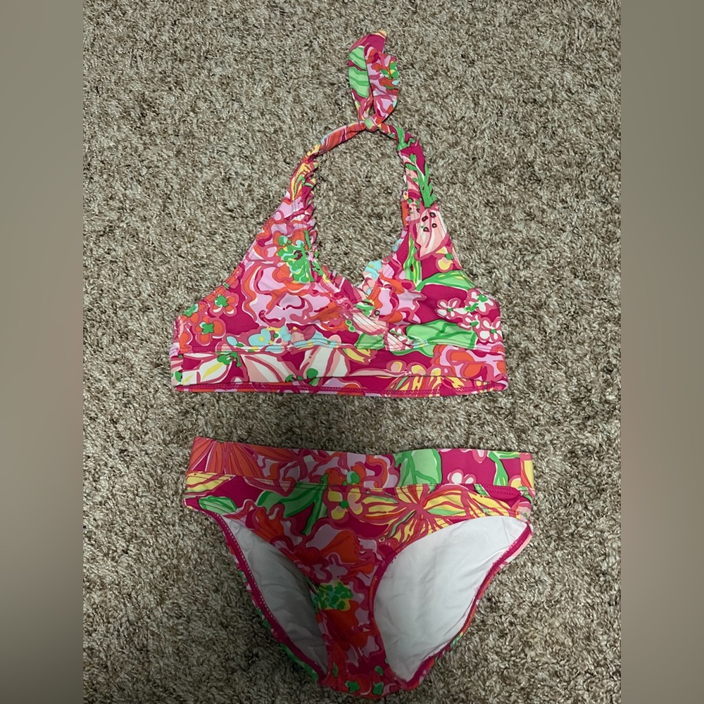 Lilly Pulitzer Pink and Green Floral Kids Bikini